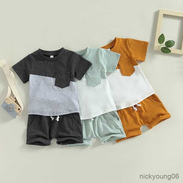 

clothing sets 0-3y summer toddler infant baby boys clothes short sleeve patchwork t-shirt with elastic waist shorts outfits, White