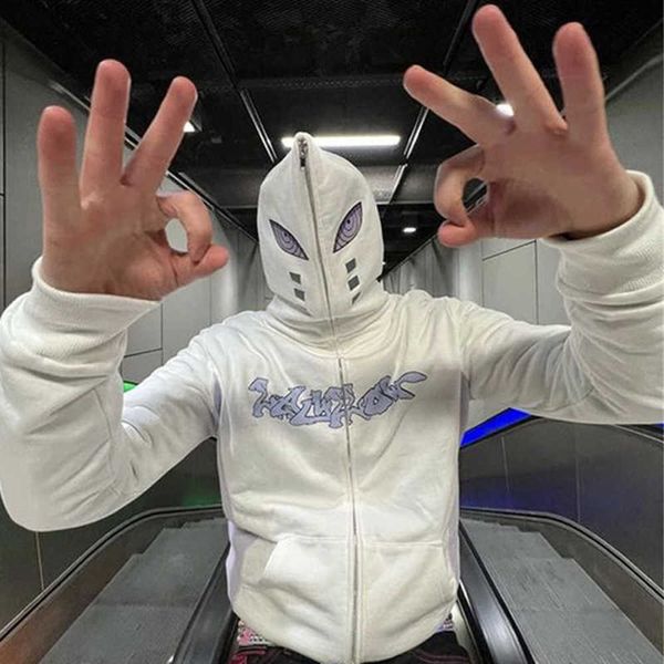 

men's hoodies sweatshirts y2k full zip hip hop graphic print hooded streetwear harajuku goth oversized winter men jackets coat clothes, Black