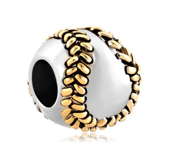 

2 toned plating baseball sports big hole metal slider bead european spacer charm fit chamilia biagi charm bracelet4429519, Black