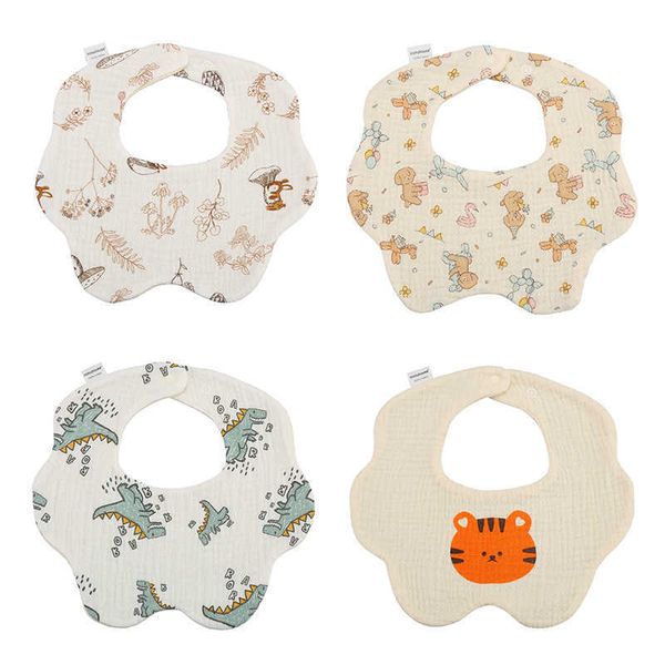 

bibs cloths summer feeding 6-layer cotton petal print crepe saliva towel neonatal soft burp fabric cute baby bib g220605