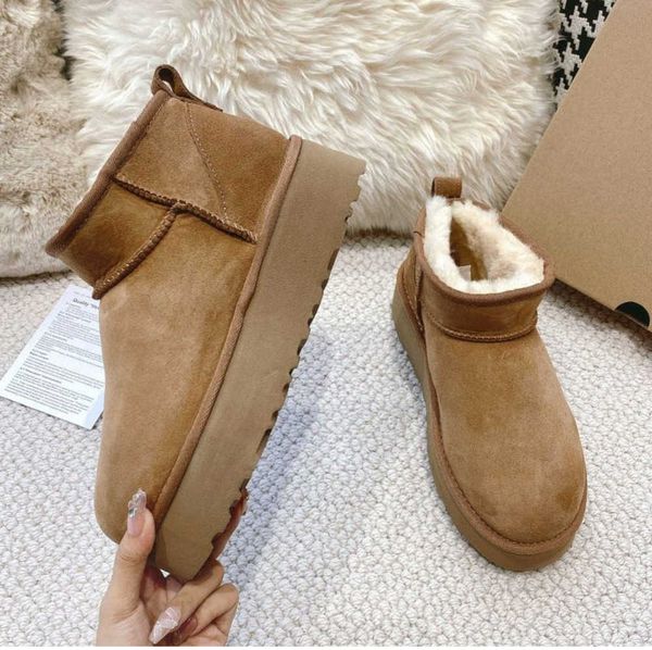 

boots women classic mini platform boot ultra matte fur snow suede wool blend comfort winter designer ankle booties uggitys advanced design 6, Black