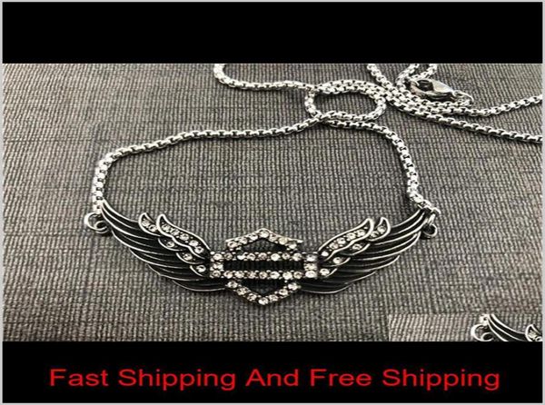 

support dropship motorcycles clean crystal bracelet necklace 316l stainless steel biker fashion jewelry lady girls wings bracelet 8395053, Golden;silver