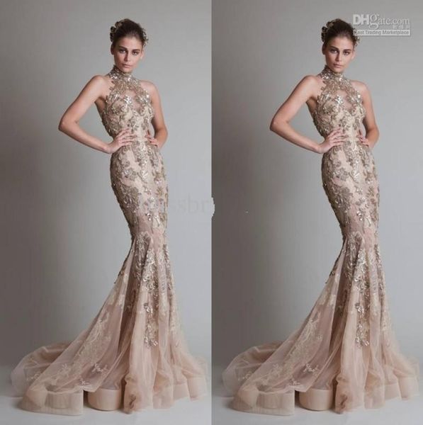 

high neck and luxurious silver appliques see through organza button back mermaid trumpet elie saab evening formal prom dresse4157478, Black