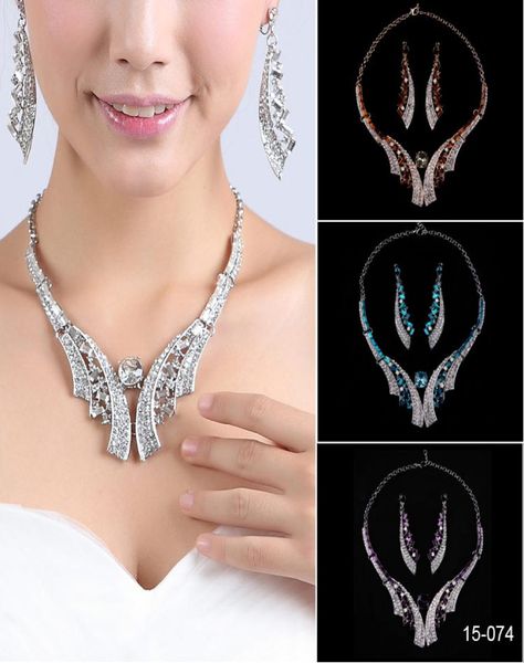 

modest bridal necklace elegant silver plated rhinestone earrings jewelry set accessories for prom dresses evening dress5020252, White