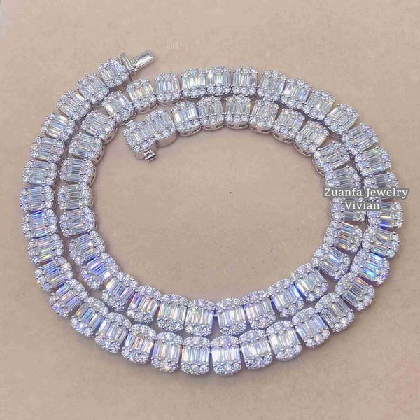 

8.5mm 10mm width baguette diamond necklace sterling silver iced out vvs moissanite luxury tennis chain