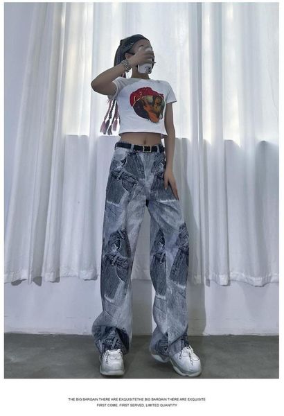 

women's jeans cool patchwork female loose punk boyfriend women funny straight vintage gothic trousers girl, Blue