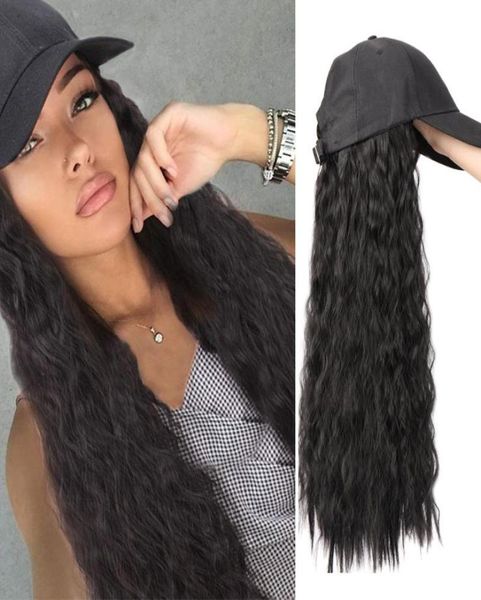 

synthetic wigs baseball cap with hair a integrated long hairpiece natural wavy9608467, Black