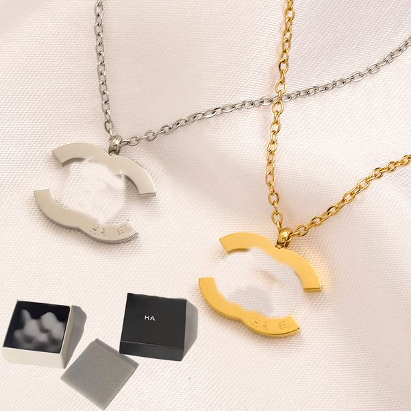 

never fading luxury brand designer pendants necklaces plated stainless steel gold silver double letter choker pendant necklace chain jewelry