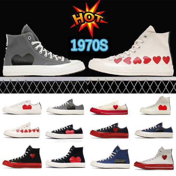 

1970 red heart casual shoes 1970s big eyes play chuck multi hearts 70s hi skate platform shoe classic canvas men skateboard sneakers 35-44, Black
