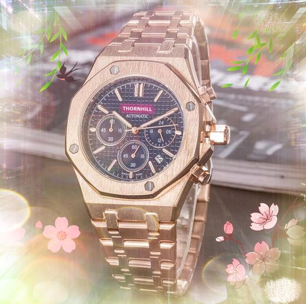 

famous quartz automatic date lovers watch 42mm premium stainless steel small second hand work clock needle sapphire lens montre homme leisur, Slivery;brown