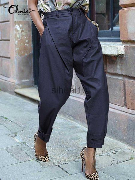 

women's pants capris fashion oversize high waist pants women solid pantn streetwear pu leather 2023 autumn casual harem pocket long tro, Black;white