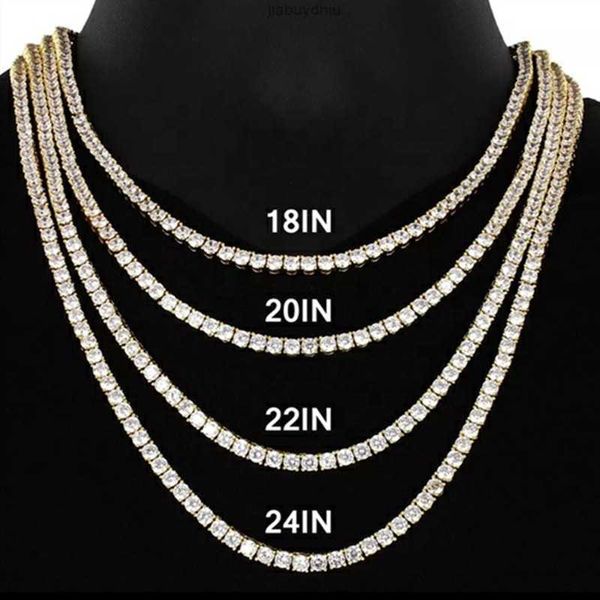 

selling 10k 14k 18k solid gold 2mm 3mm def moissanite round diamond tennis chain wedding necklace for men women, Silver