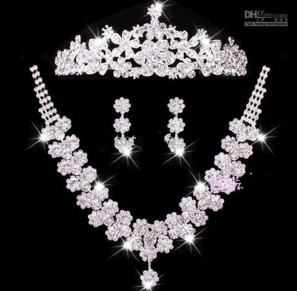 

charming bridal jewelry sets wedding accessories three pieces handmade crystal rhinestone shiny bridal tiaras necklace earrings ch1224612, White