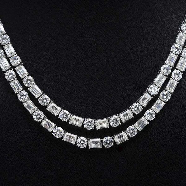 

new arrival sterlisng silver white gold plated emerald cut vvs moissanite iced out solitaire diamond tennis chain