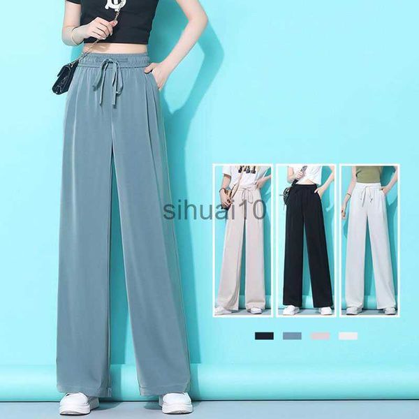 

women's pants capris oversize summer thin women solid wide leg pants new fashion loose casual clothing high waist elastic lace-up strai, Black;white