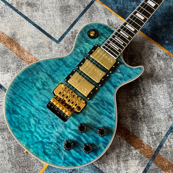 

electric guitar 3 pickups blue color tiger flame maple handmade 6 tings guitarra mahogany body