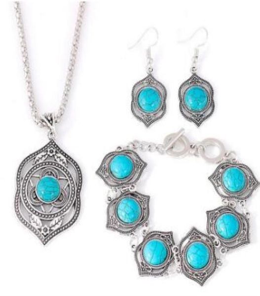 

earrings necklace jewelry sets natural blue turquoises bracelet earring necklace set for women5611147, Silver