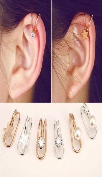 

cz diamond ear cuff earrings u shape star moon earring punk gold sliver bronze plated women metal charms ear clip earrings jewelry5836406, Silver
