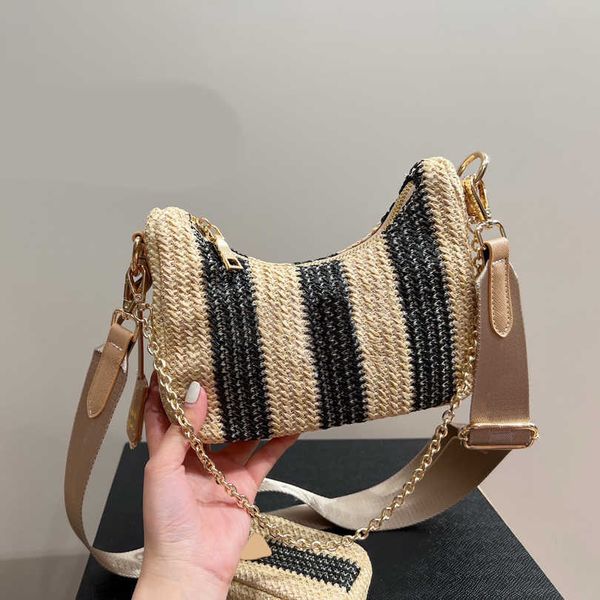

2 in 1 stripe designer hobo bag luxurys handbags triangle straw bag purses summer bag designer crossbody shoulder purse 220620