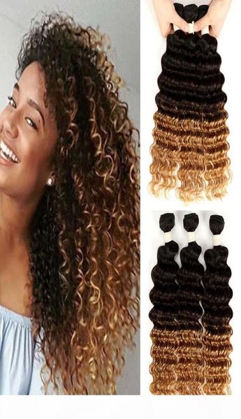 

3 tone ombre deep curly human hair bundles 3 bundles ombre brazilian deep wave weave deep curls hair2445406, Black