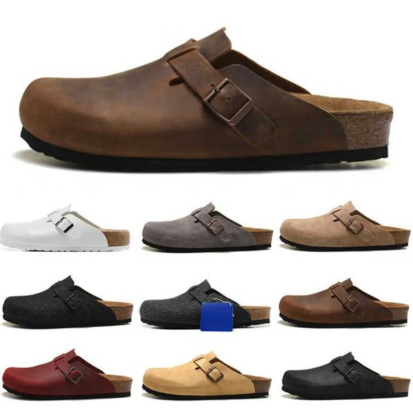 

sandals boston clog men women designer slippers leather bag head pull cork flats mules woody loafers for lazy slipper brown black slides mot