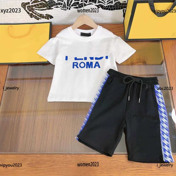 

luxury tracksuits kids tees sets baby outdoor suit 2pcs letter printed round neck t-shirt and side letter printed shorts multiple product, White