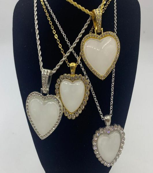 

sublimation blank crystal heart shaped pendent necklace jewelry heat transfer diy consumables in bulk4083934, Silver