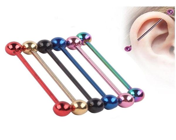 

316l body piercing jewelry mix color titanium anodized 14g 38mm industrial barbell ear plug tunnel body jewelry tragus earring pie9417999, Silver