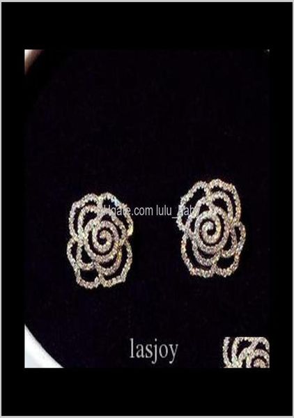 

super glittering ins fashion luxury designer diamonds zircon elegant camellia rose flower earrings for woman girls gold sqgov vg0q6712040, Golden;silver