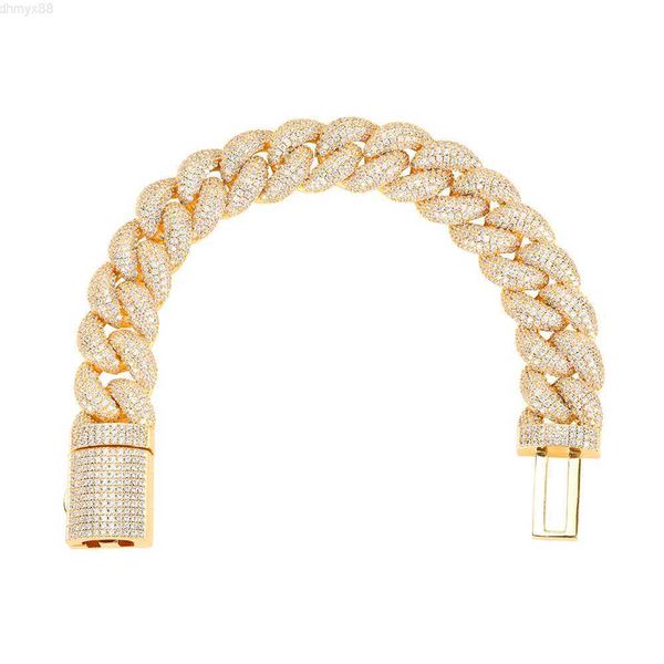 

hip hop 15mm mens lock box cuban bracelet 18k gold plated fully cz diamond bling cuban link bracelet, Silver