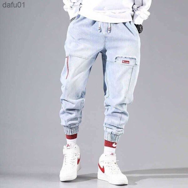 

streetwear hip hop cargo pants men's jeans cargo pants elastic harun pants joggers pants in autumn and winter l230520, Black