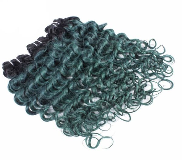 

ombre human hair bundles deep wave green two tone colored deep curly hair weft brazilian virgin hair weave6732352, Black;brown