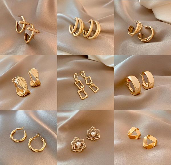 

european and american retro metal stud earrings sterling silver pin feminism simple dumb gold earring geometric versatile ear acce4339629, Golden;silver