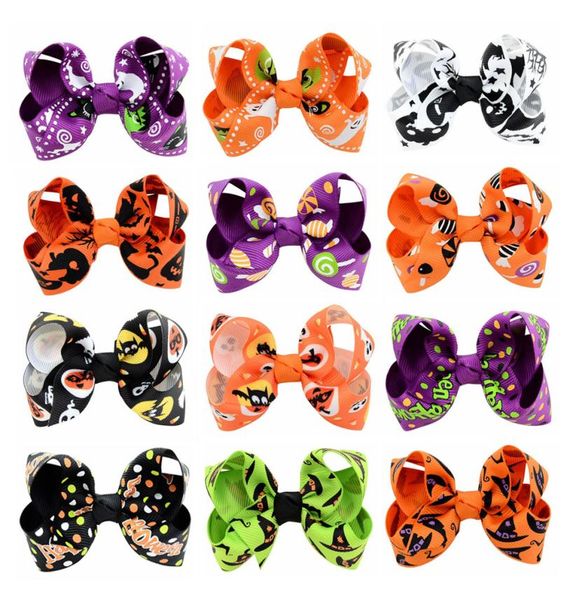 

baby halloween barrettes grosgrain ribbon print bows with clip girls kids ghost pumpkin barrette girl pinwheel hair clips pin acce5024292, Slivery;white