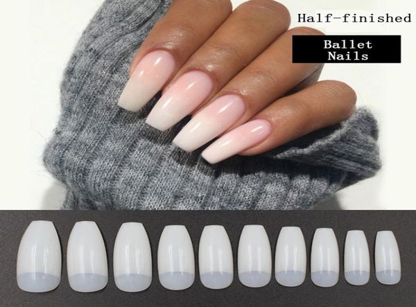 

500 pieces ballet coffin nails tips halffinished natural long finger nail art quality abs diy manicure product6783579, Red;gold