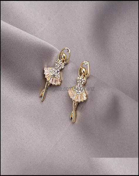 

stud earrings jewelry s1543 fashion jeweley s925 sier post ballet dancing girl rhinstone dance skfgl6763616, Golden;silver