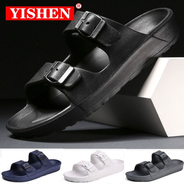 

yishen sandals for men slippers double buckle slide eva sandals beach slippers summer casual shoes flats jelly shoes, Black