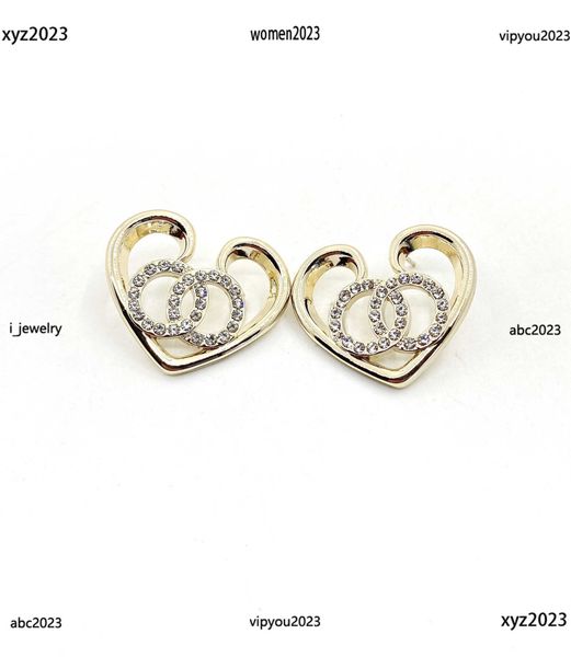 

earrings designer for women set with diamonds yellow brass jewelry hollow heart shape design ear studs #including brand box new arrival, Golden;silver
