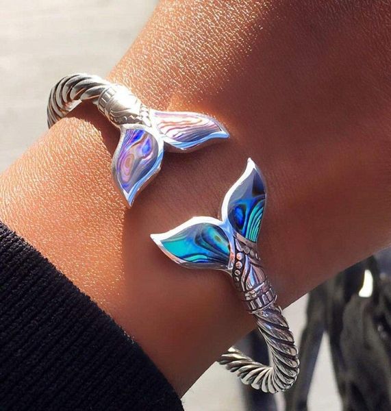 

bangle abalone shell and mermaid tail bracelet adjustable open hand chain for women girls pr 9388183, Black