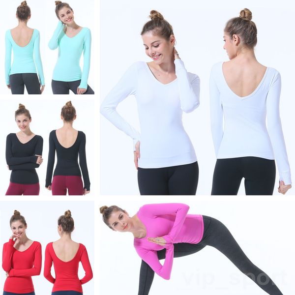 

lu align lu yoga girl fitness long sleeve bodybuilding tshirt elastic women t-shirts breathable sport swiftly tech thin tee stretch popular, White;red