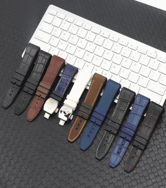 

brand quality 28mm nylon cowhide silicone watch strap black blue folding buckle watchband for franck muller series watch2981810, Black;brown