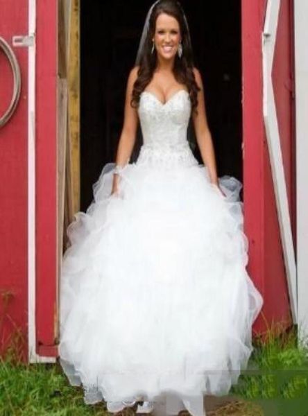 

custom made ball gown wedding dresses with sweetheart beaded lace up back ruffles organza bridal wedding gowns5590842, White