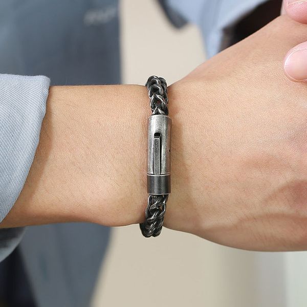 

vintage mens bracelet stainless steel dargon bone shaped link chain braid bracelets punk jewelry for men boyfriend yw130br-642, Black