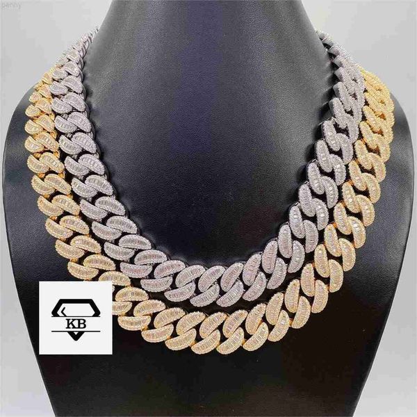 

hip hop necklace 925 sterling silver 15mm baguette cut diamond iced out moissanite cuban link chain