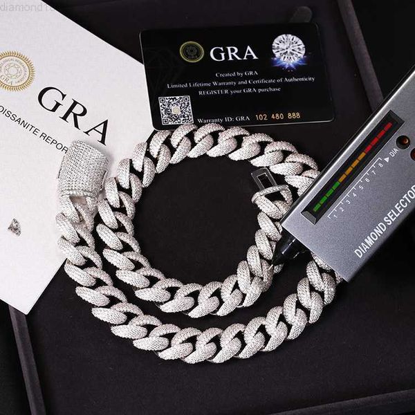 

miami gold plated sterling 925 silver 17mm wide gra moissanite iced out cuban link chain for mens hiphop jewelry