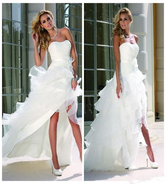 

white high low beach wedding dresses 2019 curved neckline sleeveless cascading ruffles tiered skirts a line bridal gown4697987