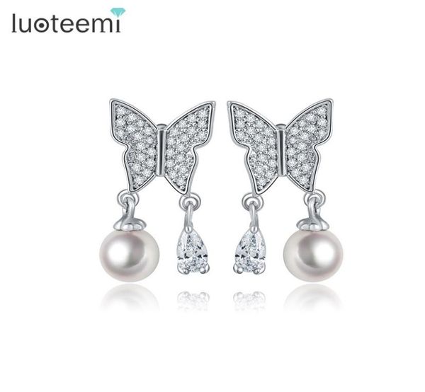 

luoteemi new women beautiful ladies imitation pearl butterfly design silver pin ear studs earrings party jewelry6823803, Golden;silver