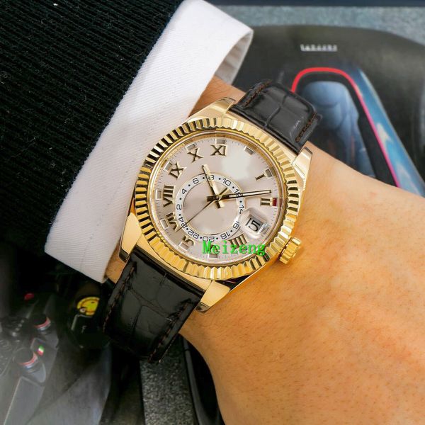 

luxury wristwatch brand new men's automatic watches sky-dweller 42mm 326138 silver dial with leather bracelet, Slivery;brown