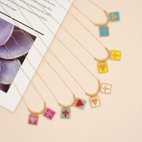 

handmade miyuki glass bead heart cross pendant necklace for gift, Silver