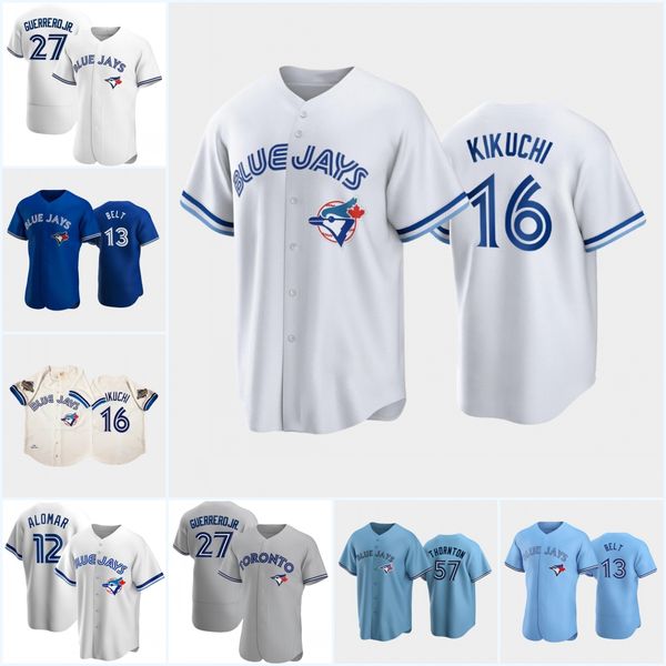 

#16 yusei kikuchi jerseys 27 vladimir guerrero jr. blue jays 11 bo bichette 4 george springer 8 cavan biggio 24 nate pearson kevin gausman a, Blue;black